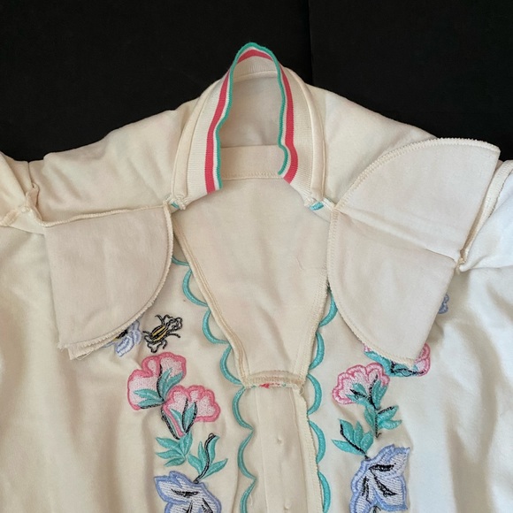 Vtg. 80s teddi brand petite women’s floral embroidery sequins top blouse, PM - Picture 7 of 12